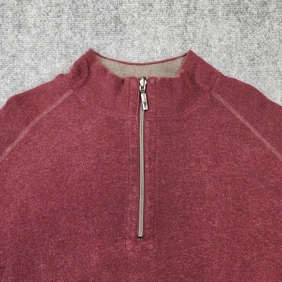 Tommy Bahama Sweater Mens XL Red Brown 1/4 Zip Reversible Mock Neck Pullover - Picture 15 of 16